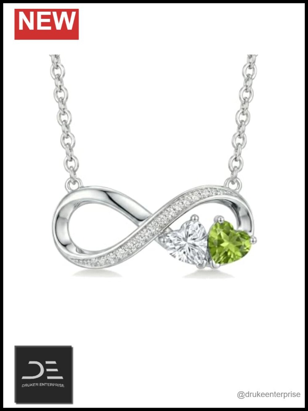 18k White Gold Plated Infinity Birthstone Pendant Necklace Adjustable 18-20"